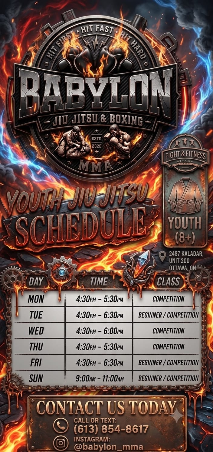 Babylon MMA youth schedule in flame style