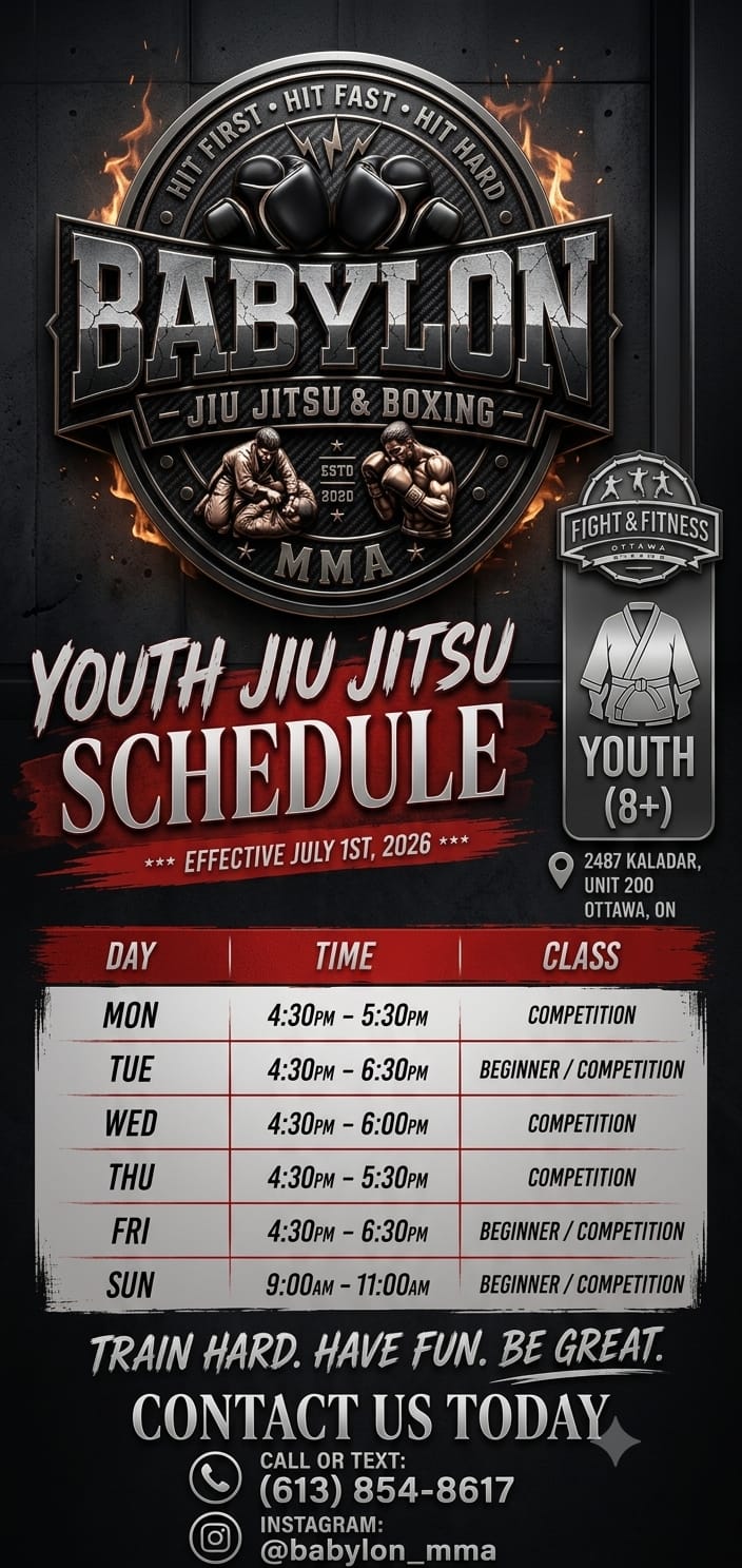 Babylon MMA youth schedule in metallic style