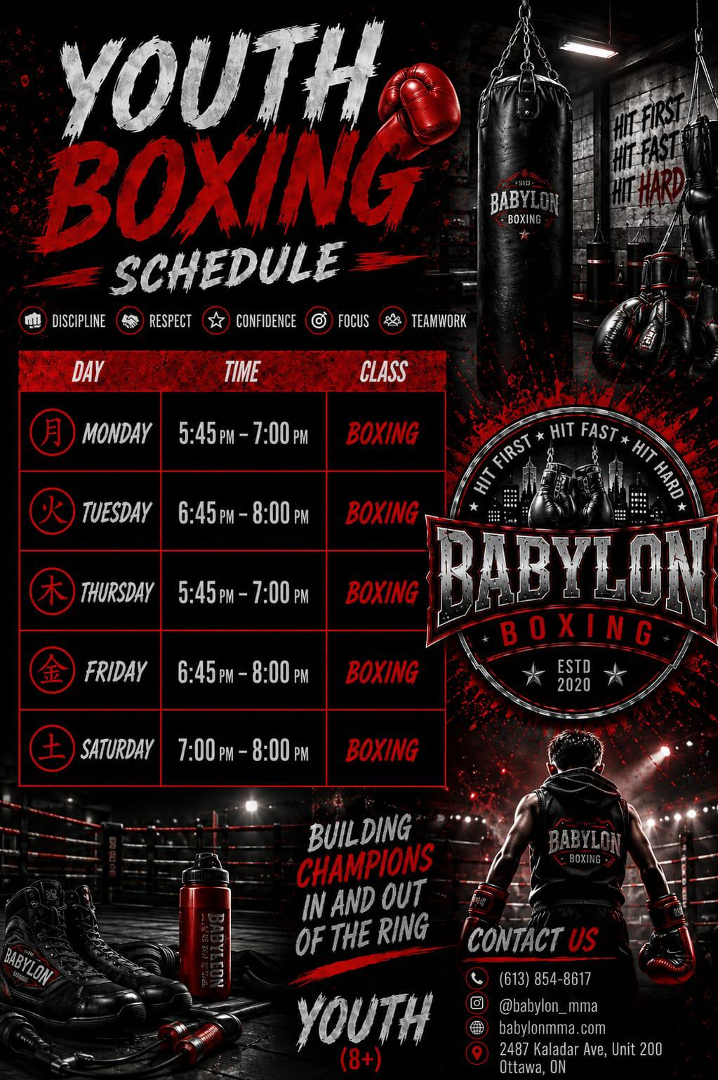 Babylon Youth Boxing schedule flyer